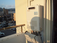 兵庫県　神戸市東灘区　マンション　ノーリツ　１６号　ガス給湯器　ベランダ　屋外設置型　取替交換工事　施工